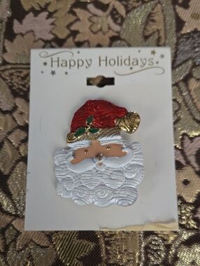 Vintage Happy Holidays Santa Pin